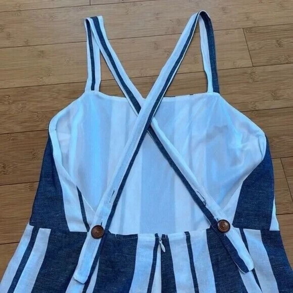 Peppermint Striped Wide Cropped Leg Open Back Linen Blend Jumpsuit White Sz L - Picture 6 of 9